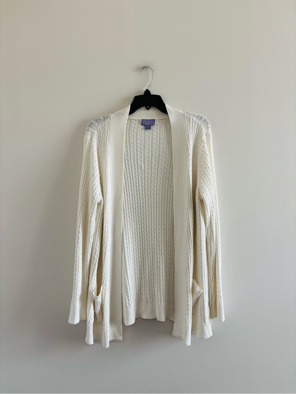 Laura Scott Cardigan Sweater Cable Knit Open Pockets Women 2X Preppy Coastal